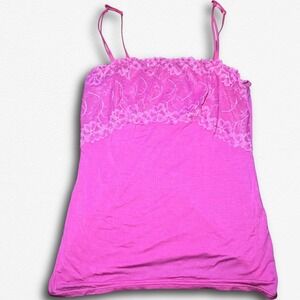 Hot Pink Lace Trim Cami Adjustable Spaghetti Strap Tank Top Y2K Style